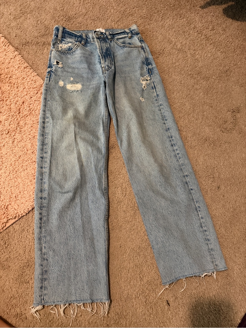 Anine Bing Light Blue Distressed Straight-Leg Jeans